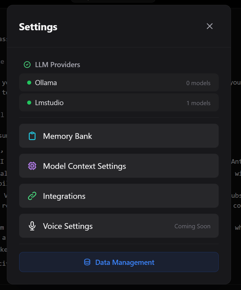 Roampal Settings Panel