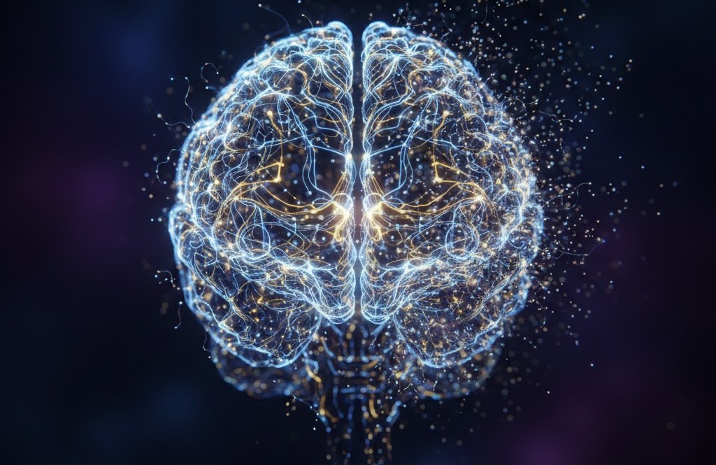 Digital brain dissolving or fading at the edges